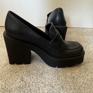 JustFab black heel loafers